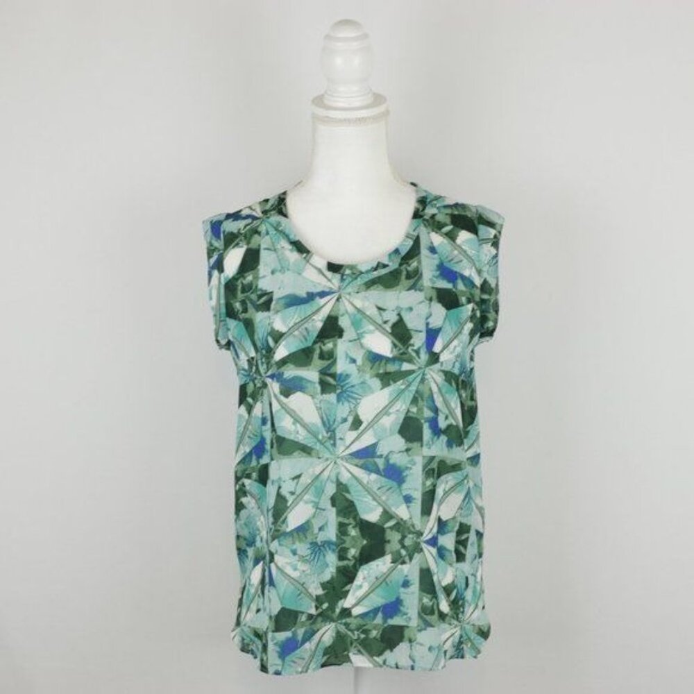 Mossimo Women's XS Green Blue Abstract Woven Scoop Neck Tank Top